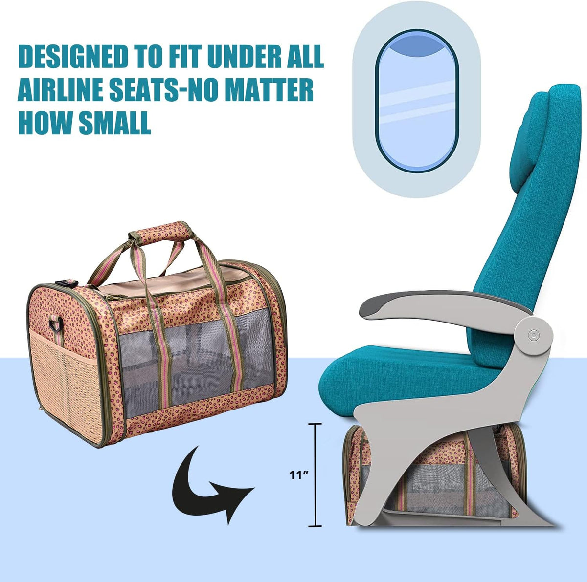 soft-sided kennel pet carrier, airline approved travel handbag, side view