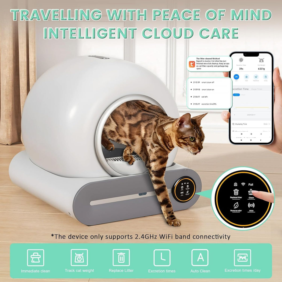 self cleaning litter box, automatic cat robot for, close-up detail