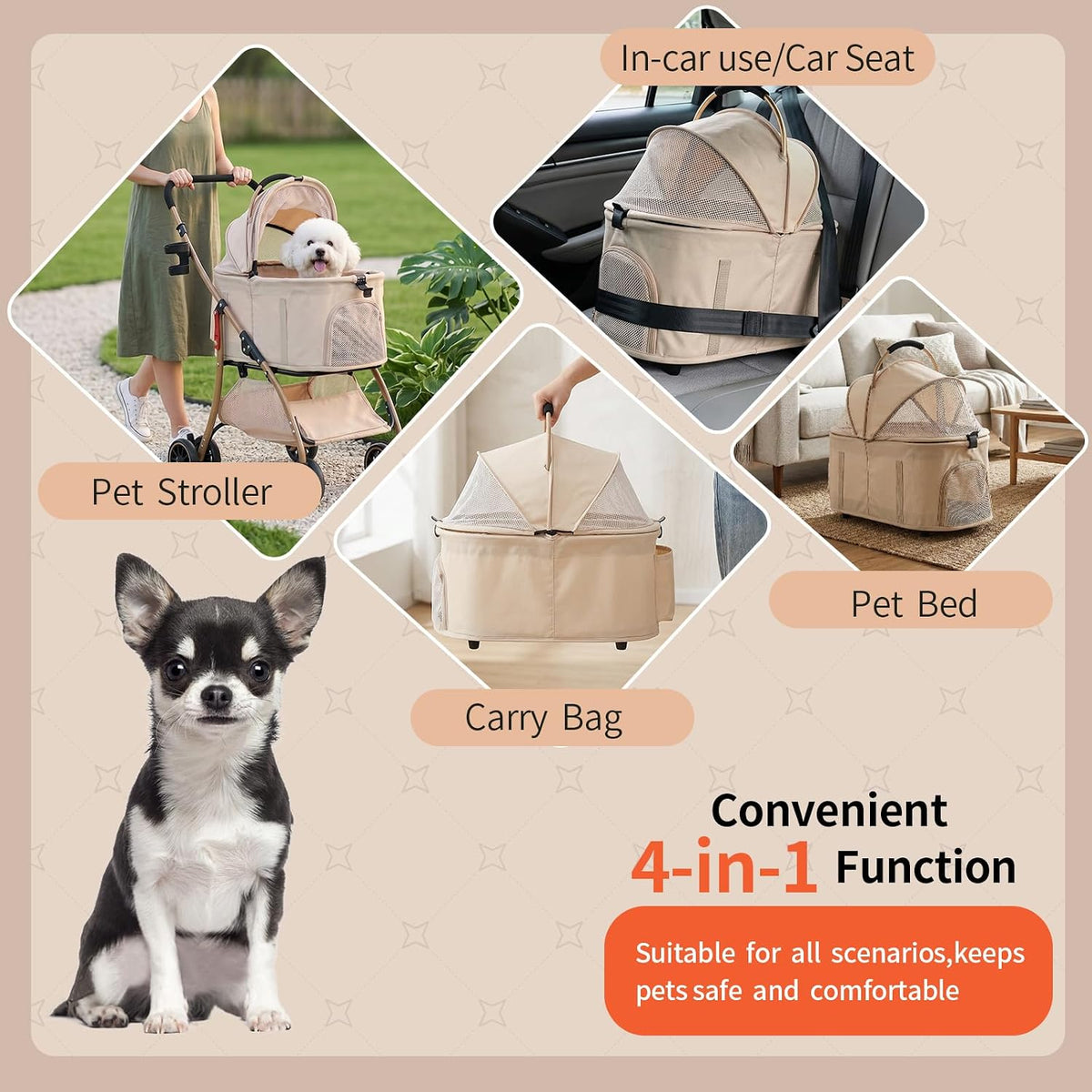 mila&louis dog stroller, 22" pet cradle for small showing dimensions