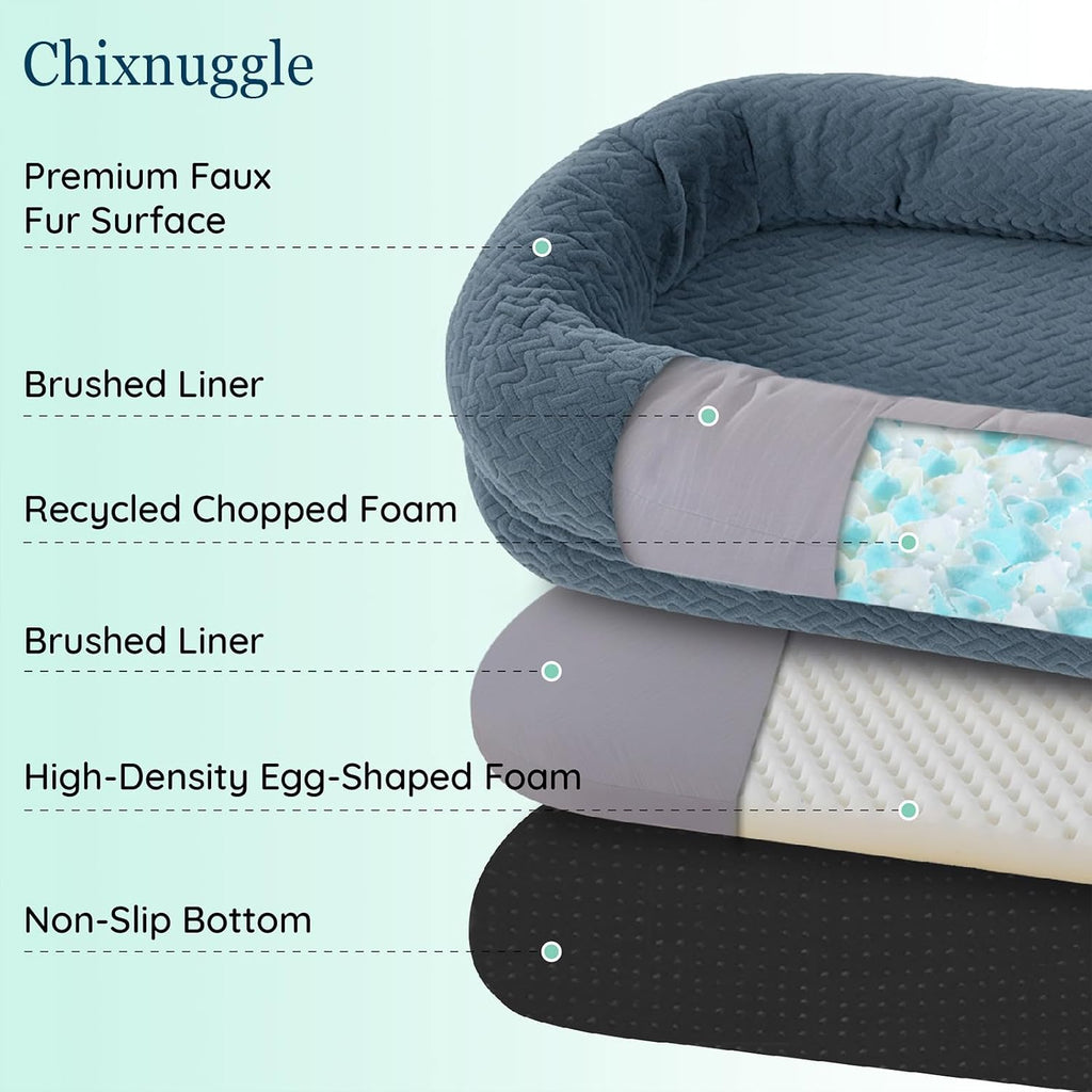 chixnuggle orthopedic human dog bed,with faux fur washable, side view