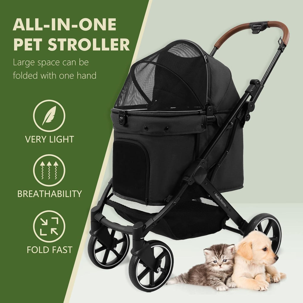 pet stroller for small medium dogs cats, dog shown in use