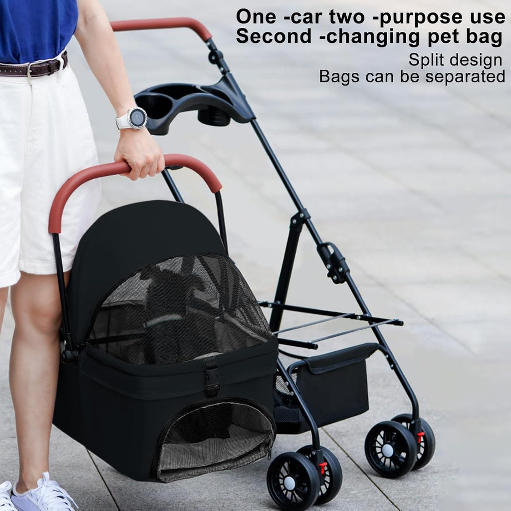 pet stroller-folding 4 wheels cat/dog stroller for medium, side view