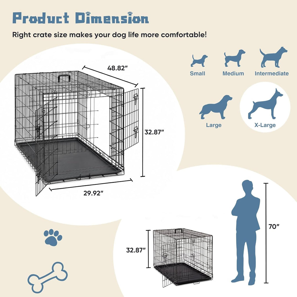 dumos 48 inch dog crate, puppy small medium showing dimensions