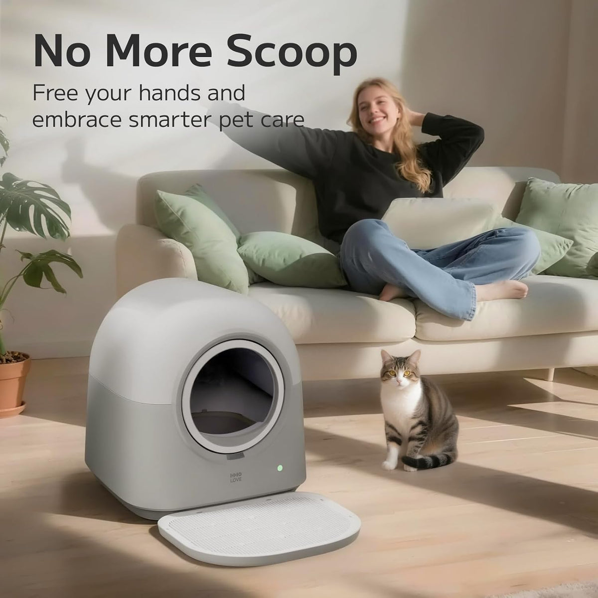abrct self-cleaning litter box automatic electronic hands-free smart shown in use
