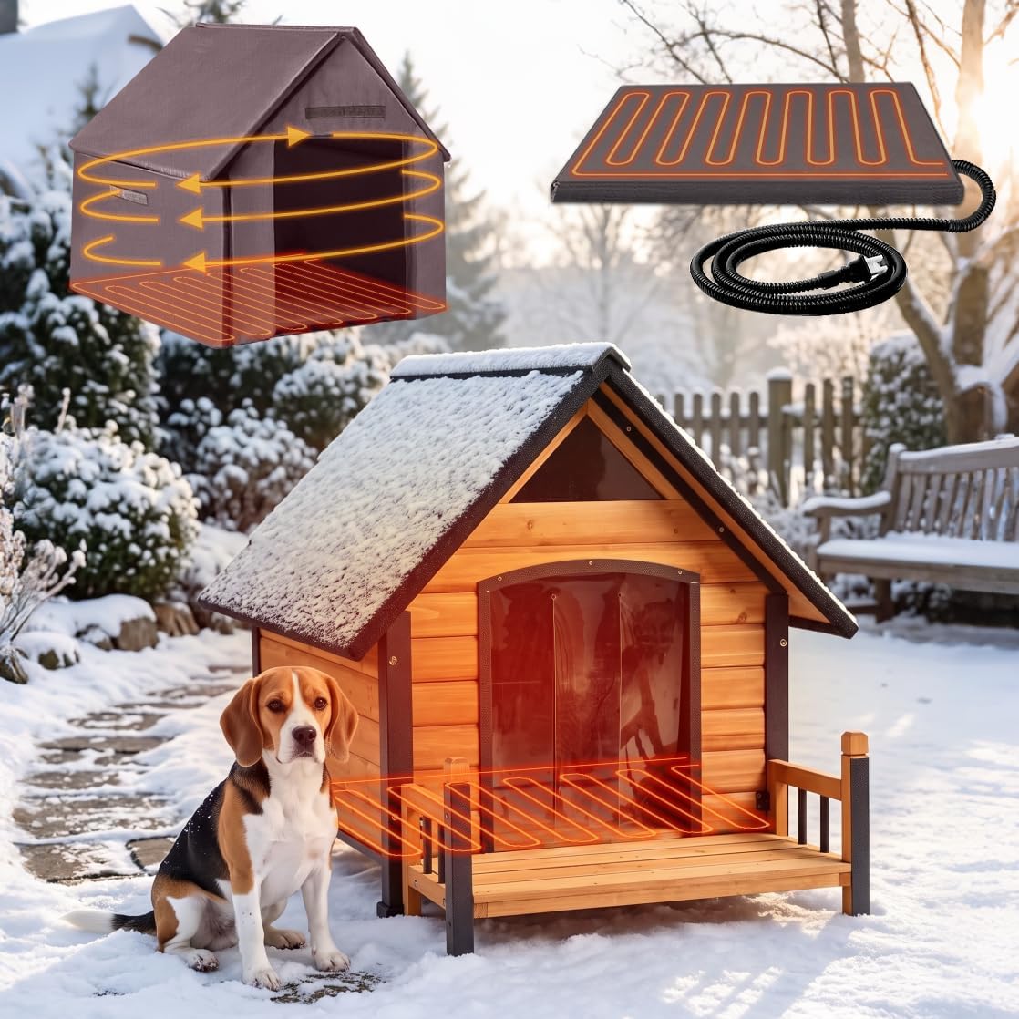 insulated dog house with heating pad, weatherproof outdoor, main product view