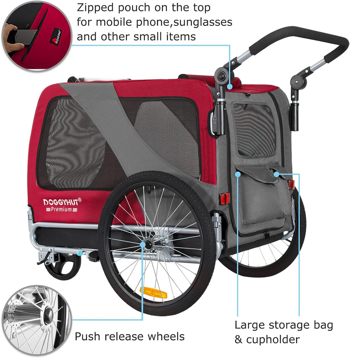 doggyhut® premium x large pet bike trailer &, close-up detail