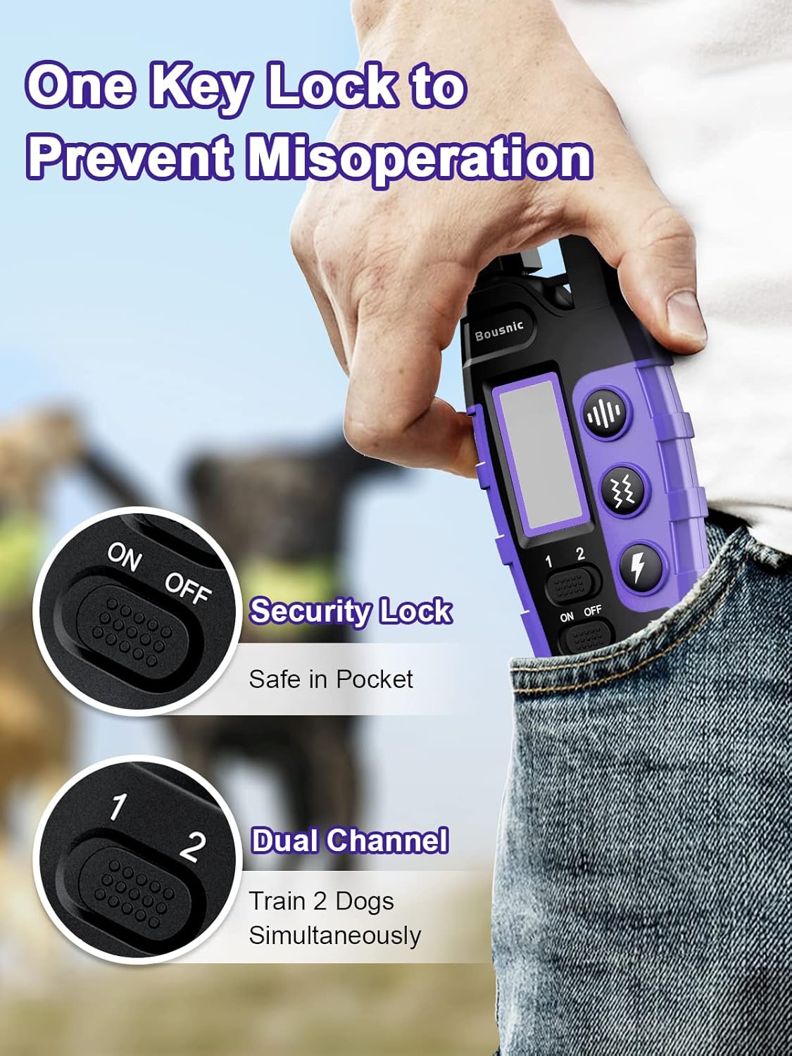 bousnic dog shock collar 2 dogs (5-120lbs) showing dimensions