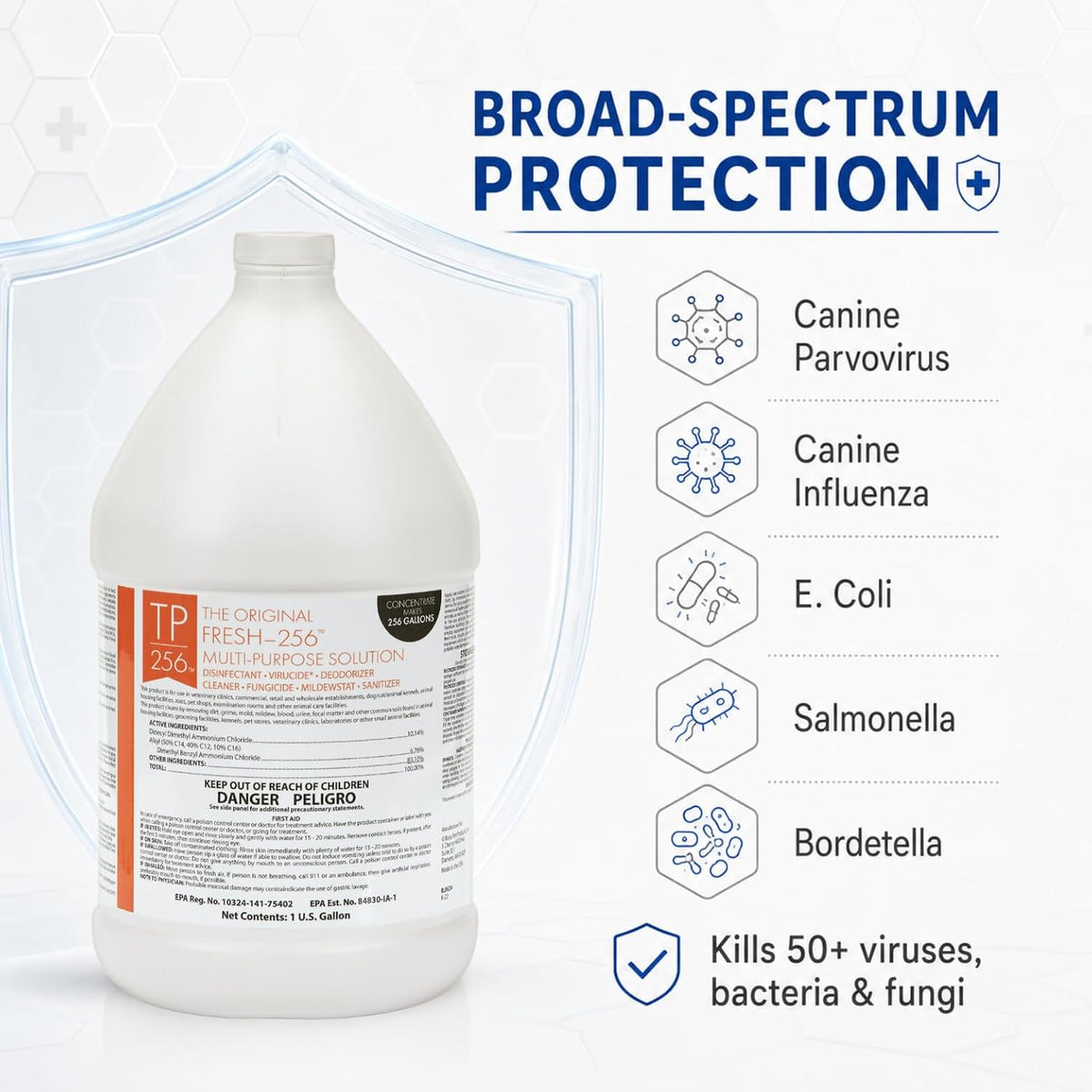top performance 256 multi-purpose concentrated disinfectant, detergent, and showing dimensions