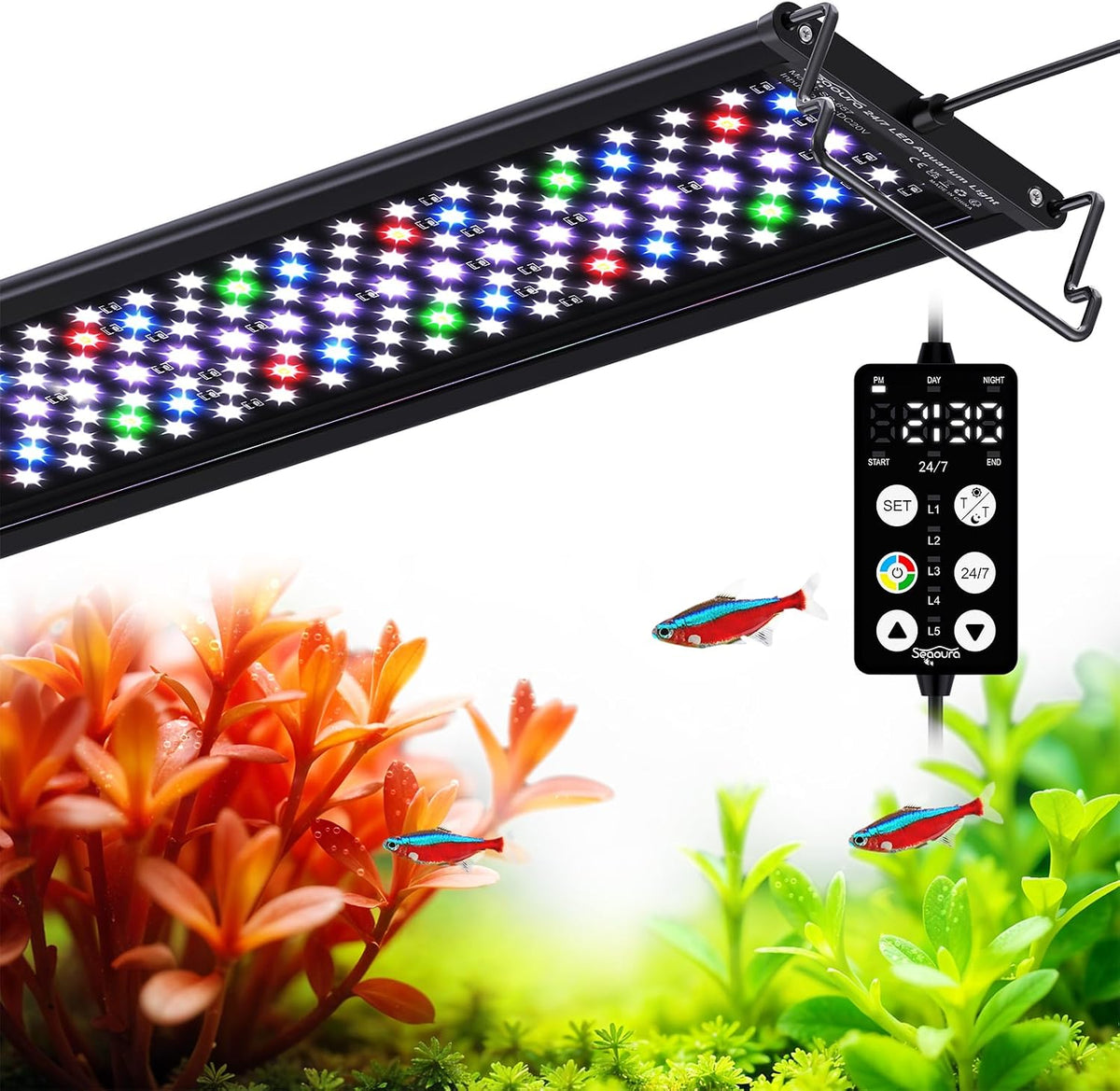 seaoura aquarium led light with 24/7 timer for, main product view