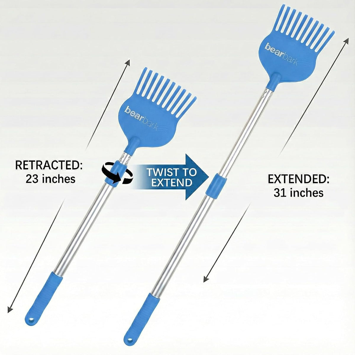 bearbark extendable dog scratcher (23"-31") - long reach, side view