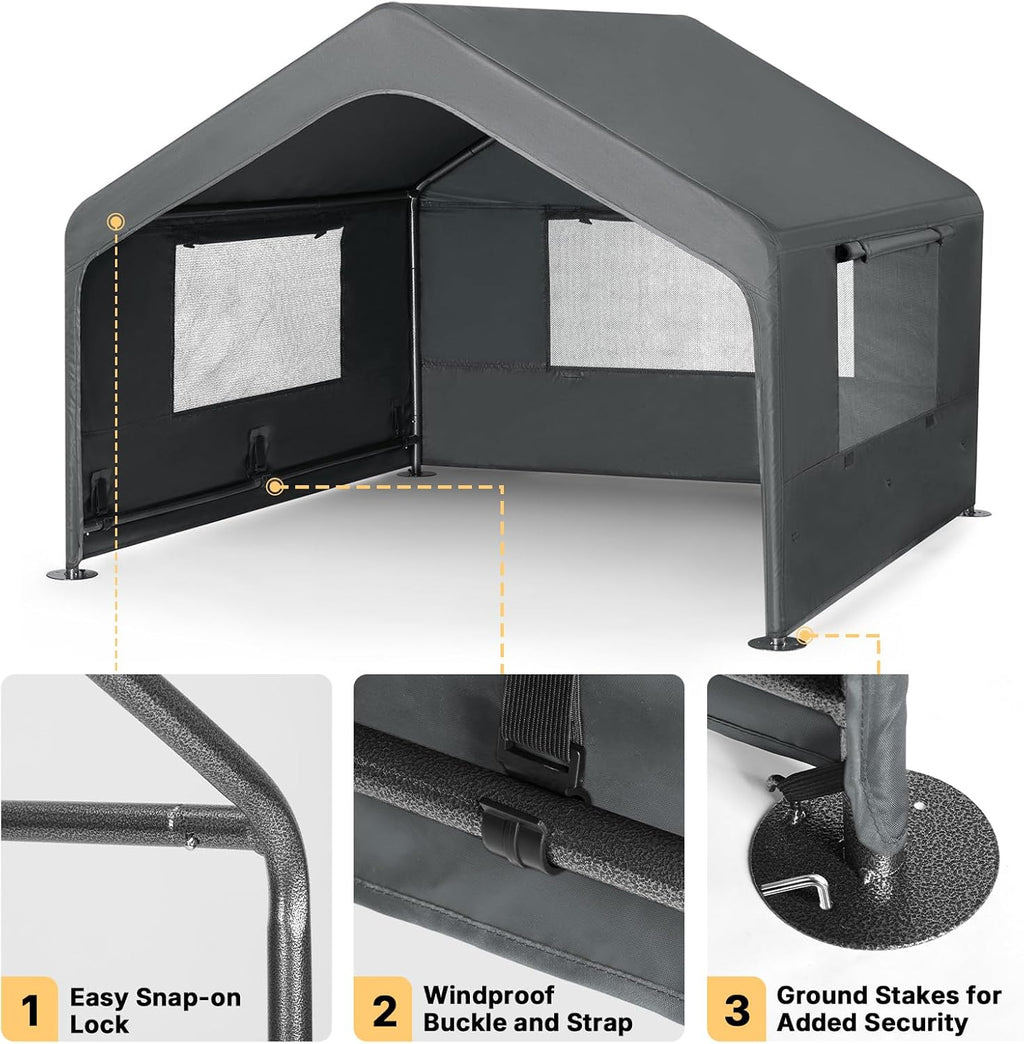 veehoo extra large dog house outdoor includes elevated showing dimensions