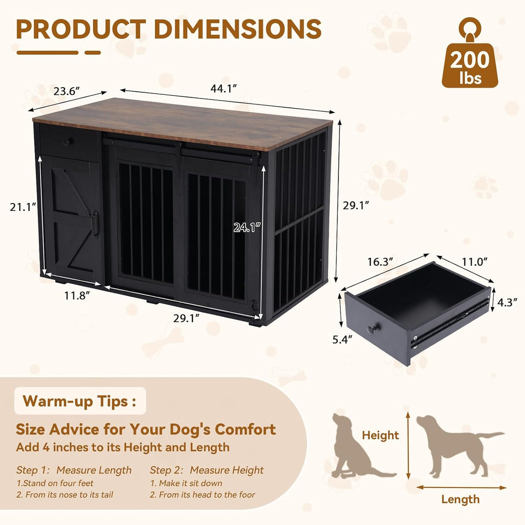 verano garden 44" dog crate furniture, dog kennel shown in use