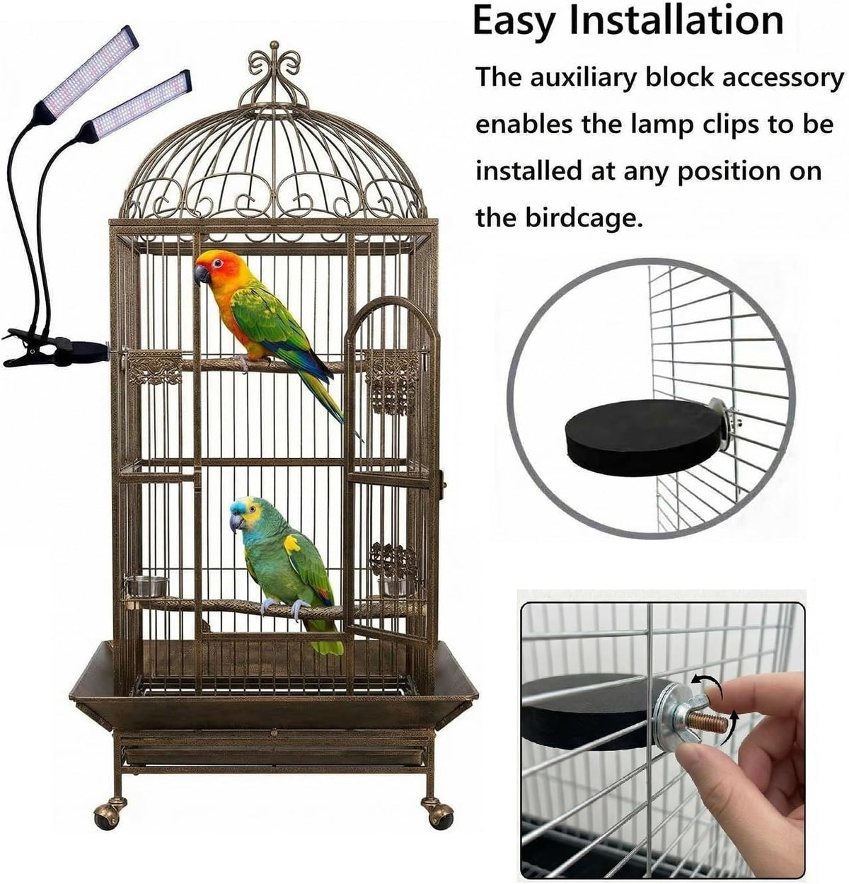 bird health cage supplementary light with full-spectrum led, close-up detail