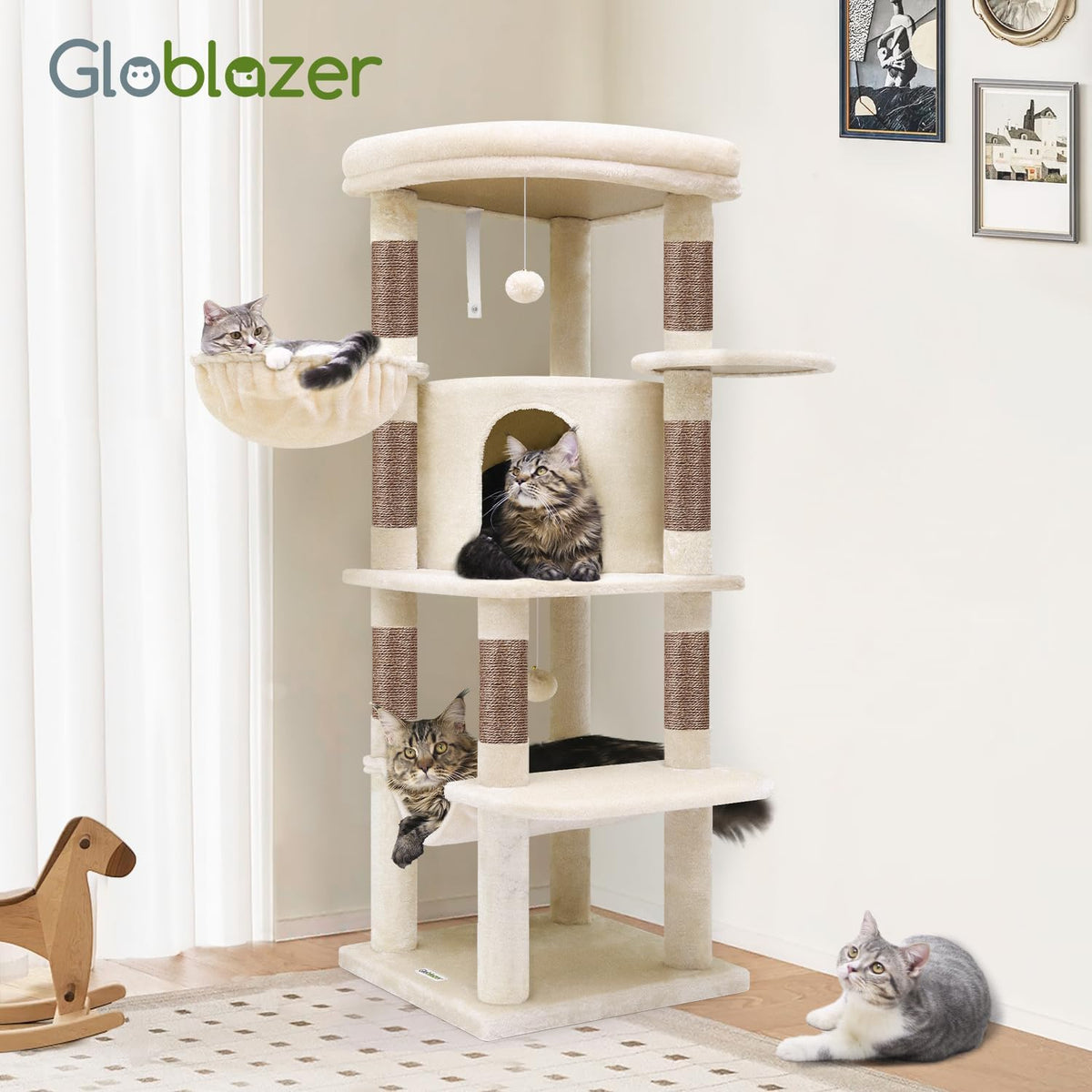 globlazer corner stable cat tree tower with scratching, front angle view