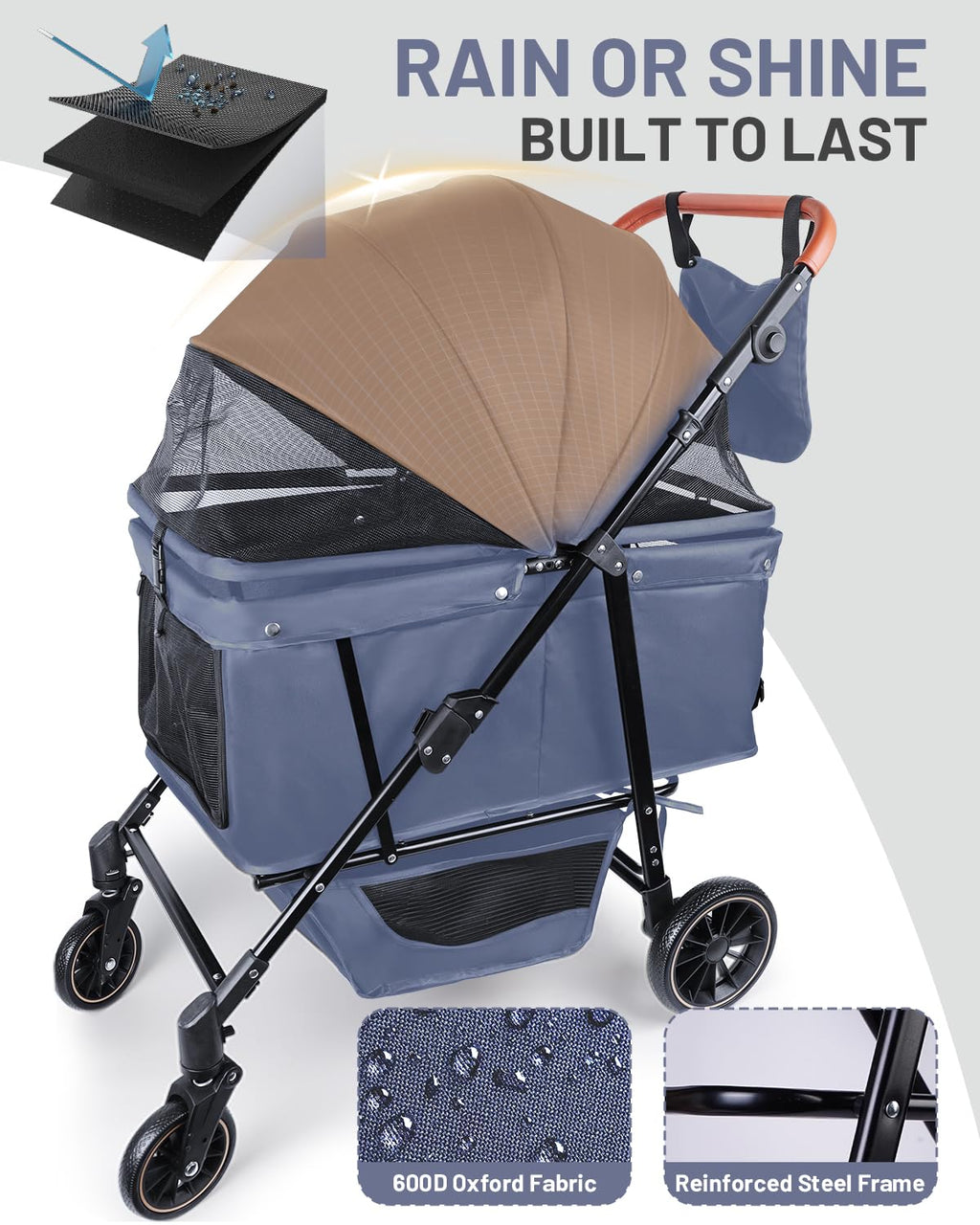 dog stroller for medium & large dogs up, side view