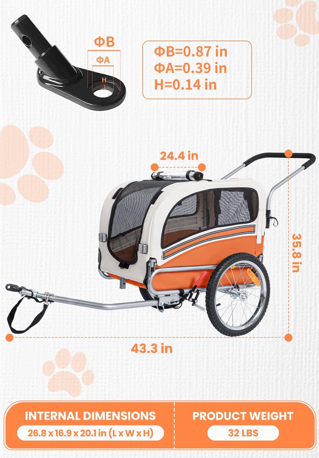 sepnine 2 in 1 pet bicycle trailer with, front angle view
