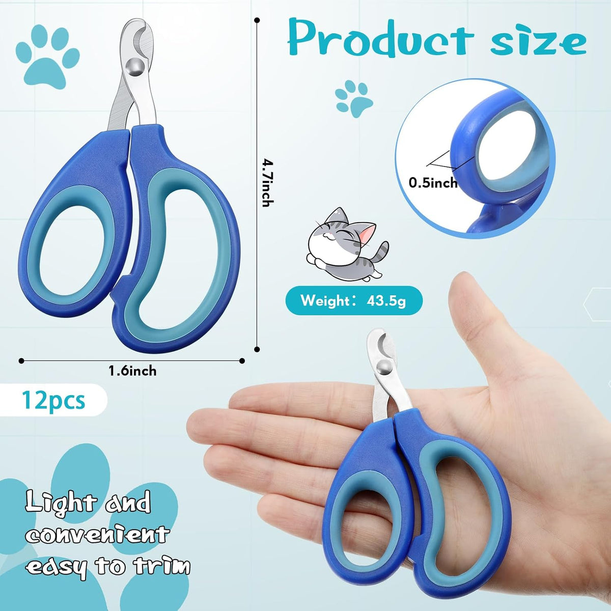 therwen 24 pcs cat nail clipper bulk, moon-shaped shown in use