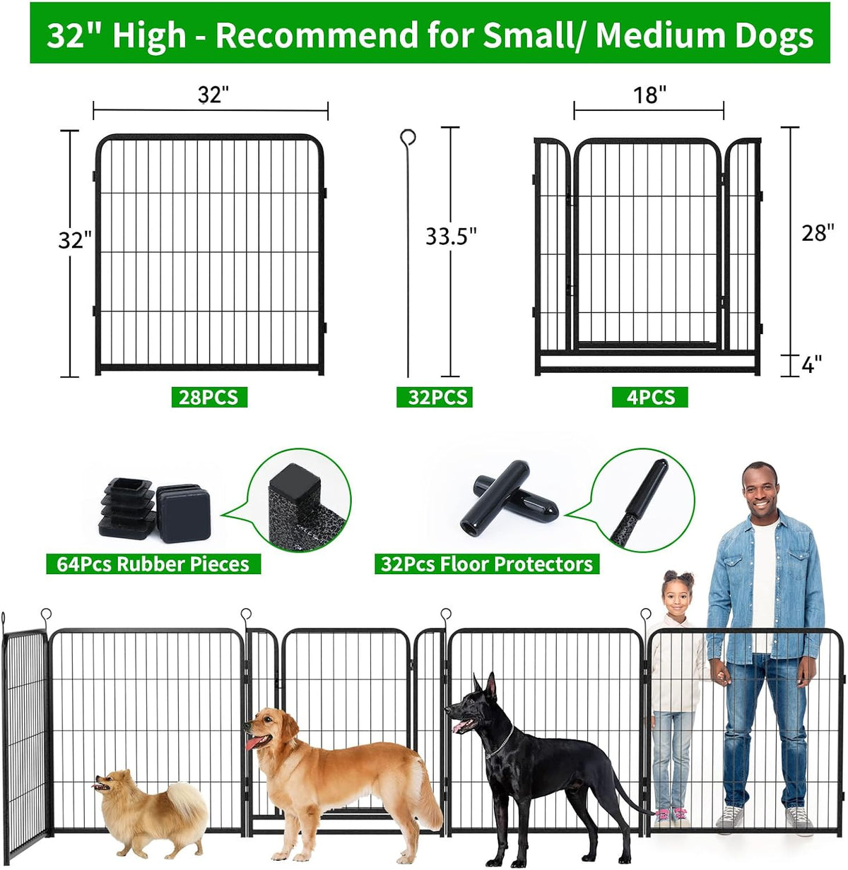 kfvigoho dog playpen outdoor extra wide 32 panels, side view