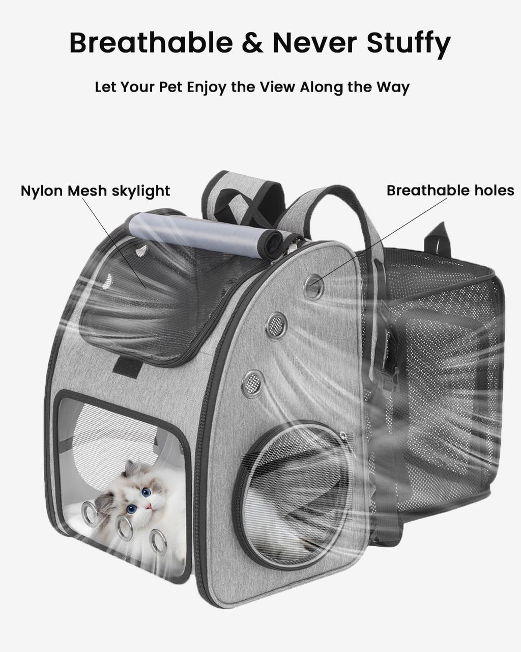 expandable cat backpack carrier for small cats/dogs airline, close-up detail