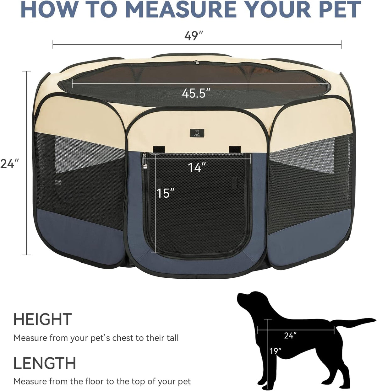 a 4 pet 49-in portable dog playpen for showing dimensions