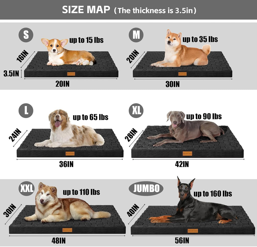 patas lague orthopedic large dog bed washable pet showing dimensions