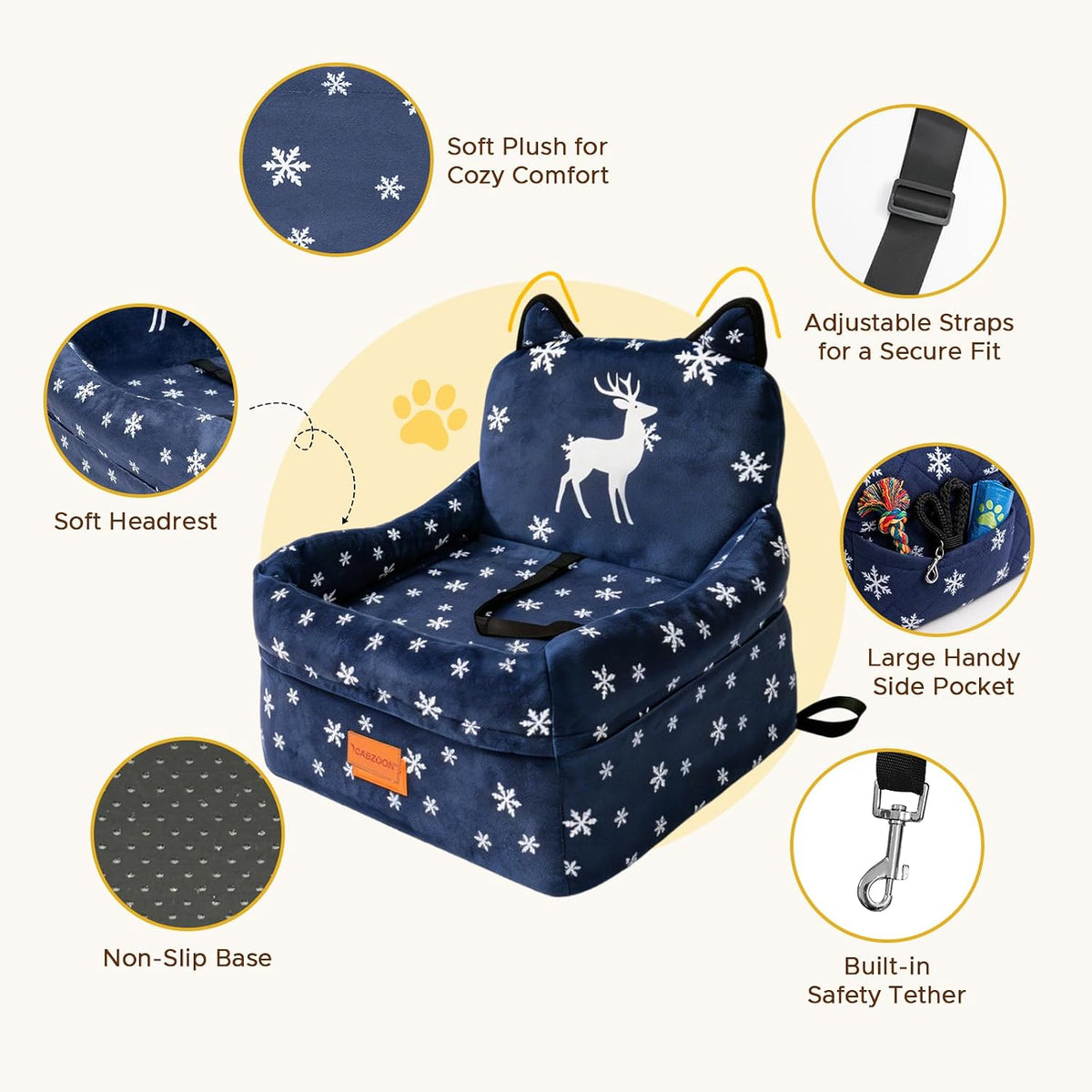 dog booster car seat with memory foam, 6" showing dimensions