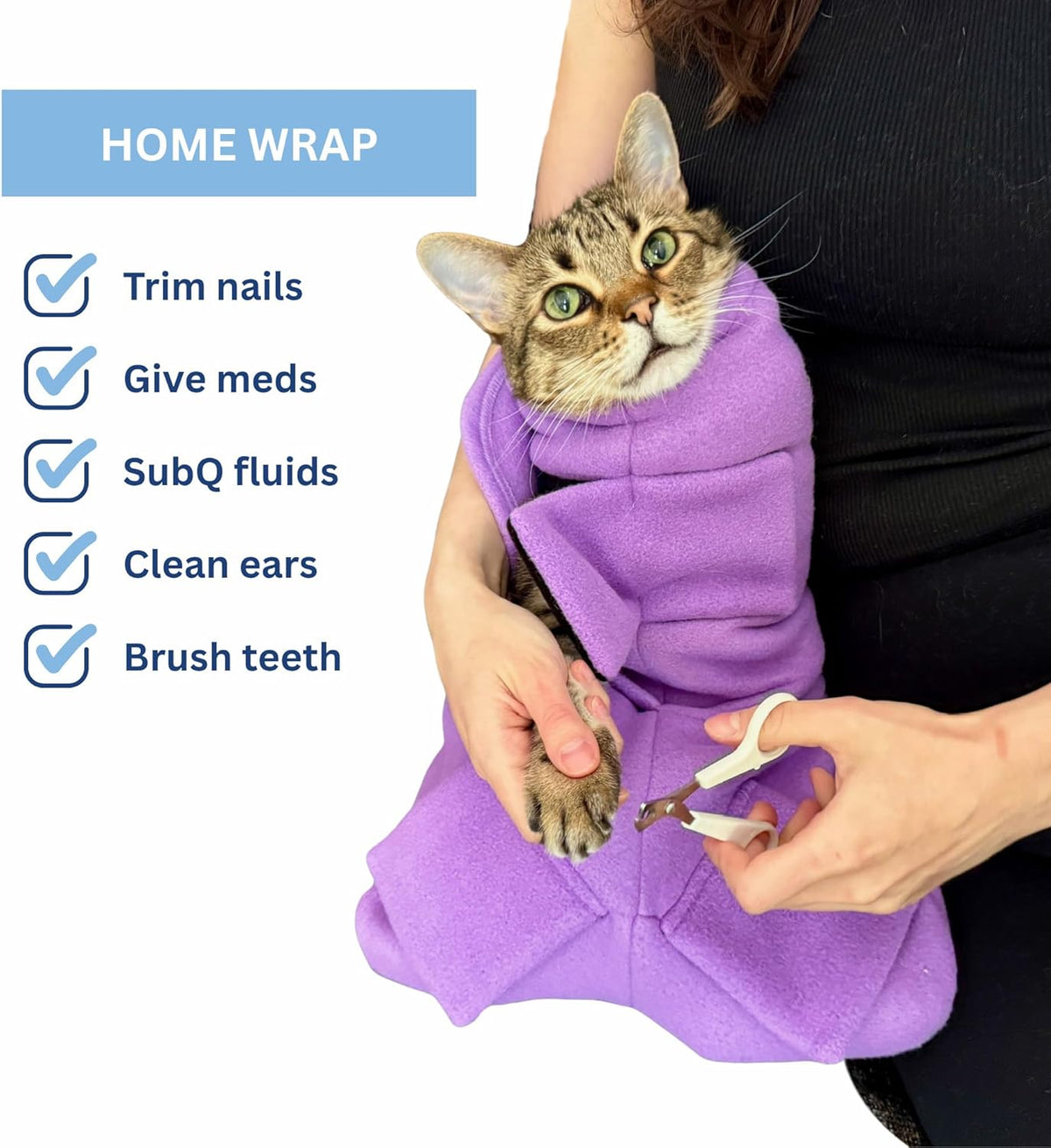 calm & cozy® cat swaddle wrap for nail shown in use