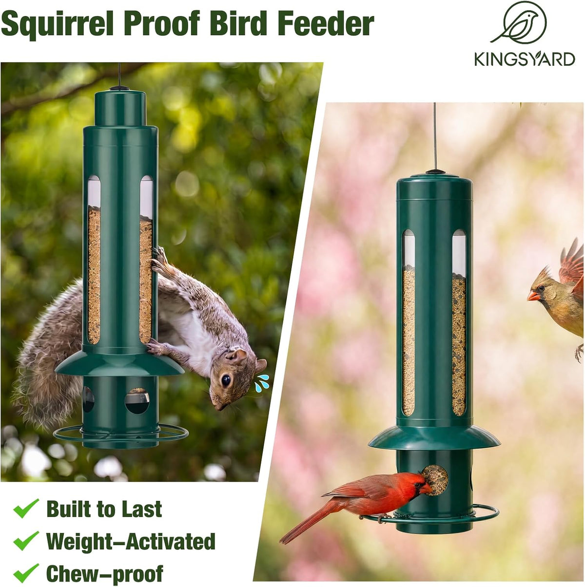 kingsyard squirrel proof hanging bird feeder for outdoors shown in use