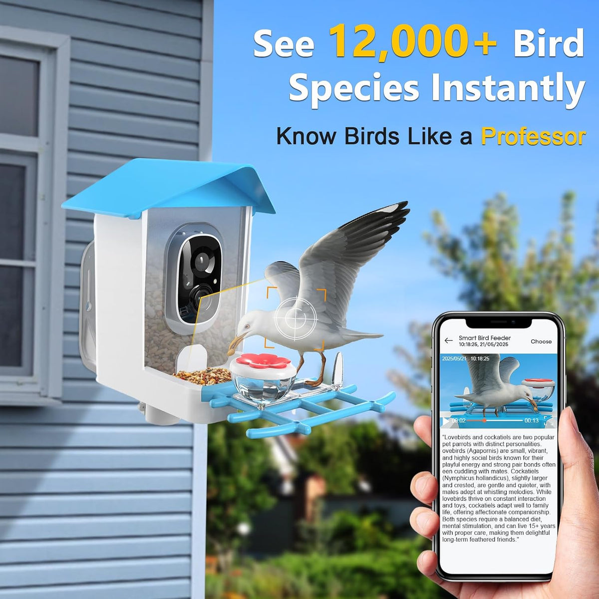 2k solar powered bird feeder with camera: ai, side view