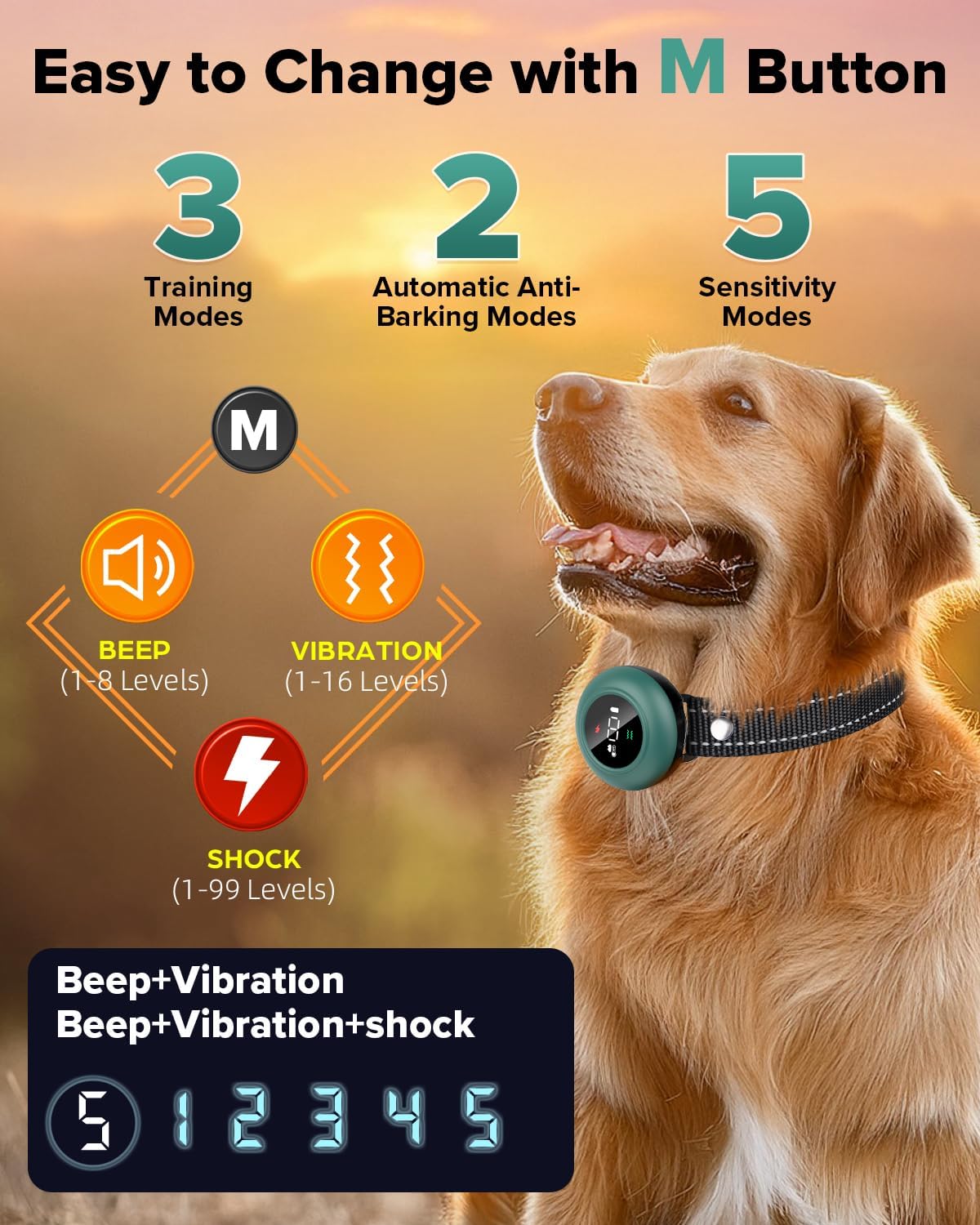 [new 2025] 2-in-1 dog shock collar & bark, close-up detail