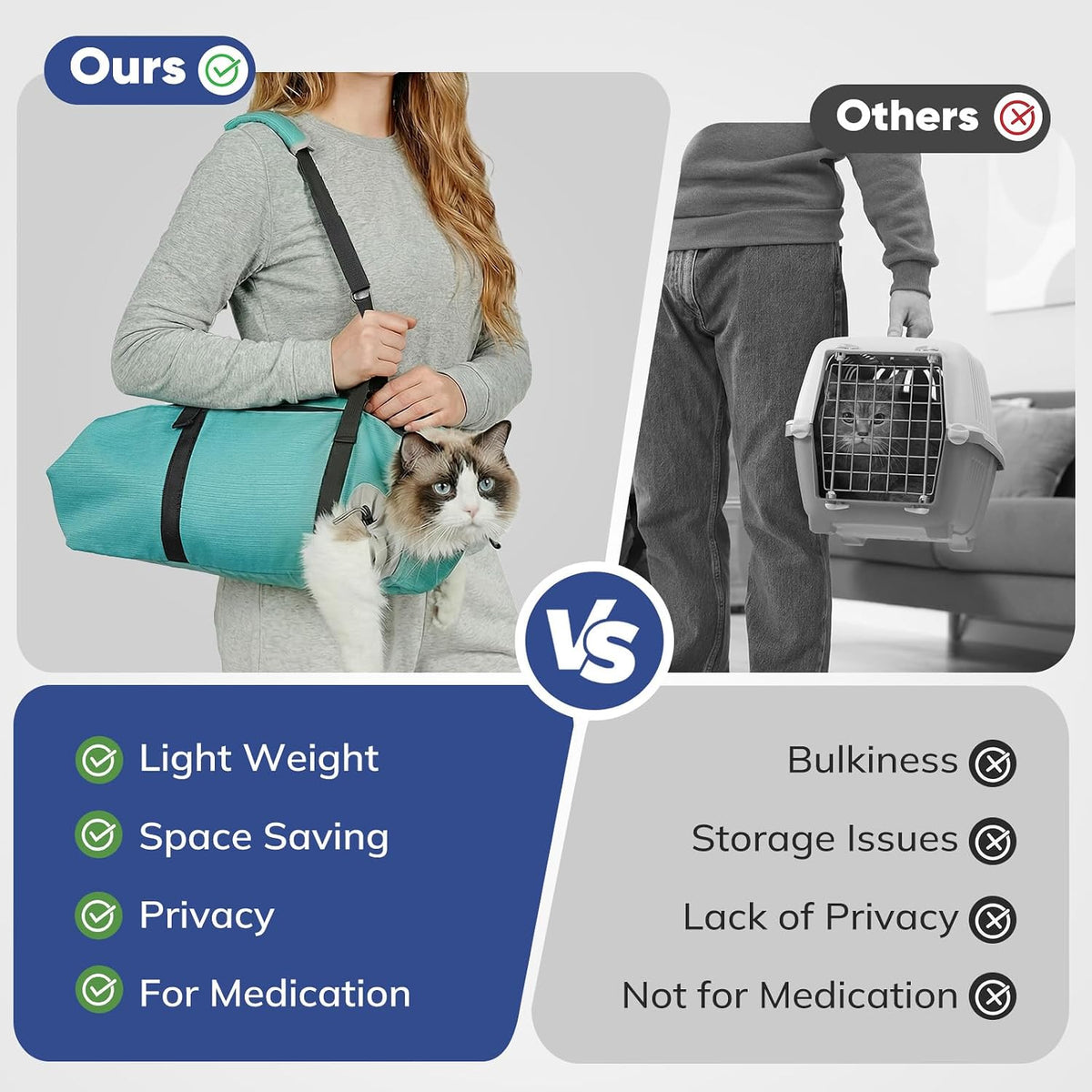 cat carrier pouch, soft cat grooming restraint bag, side view
