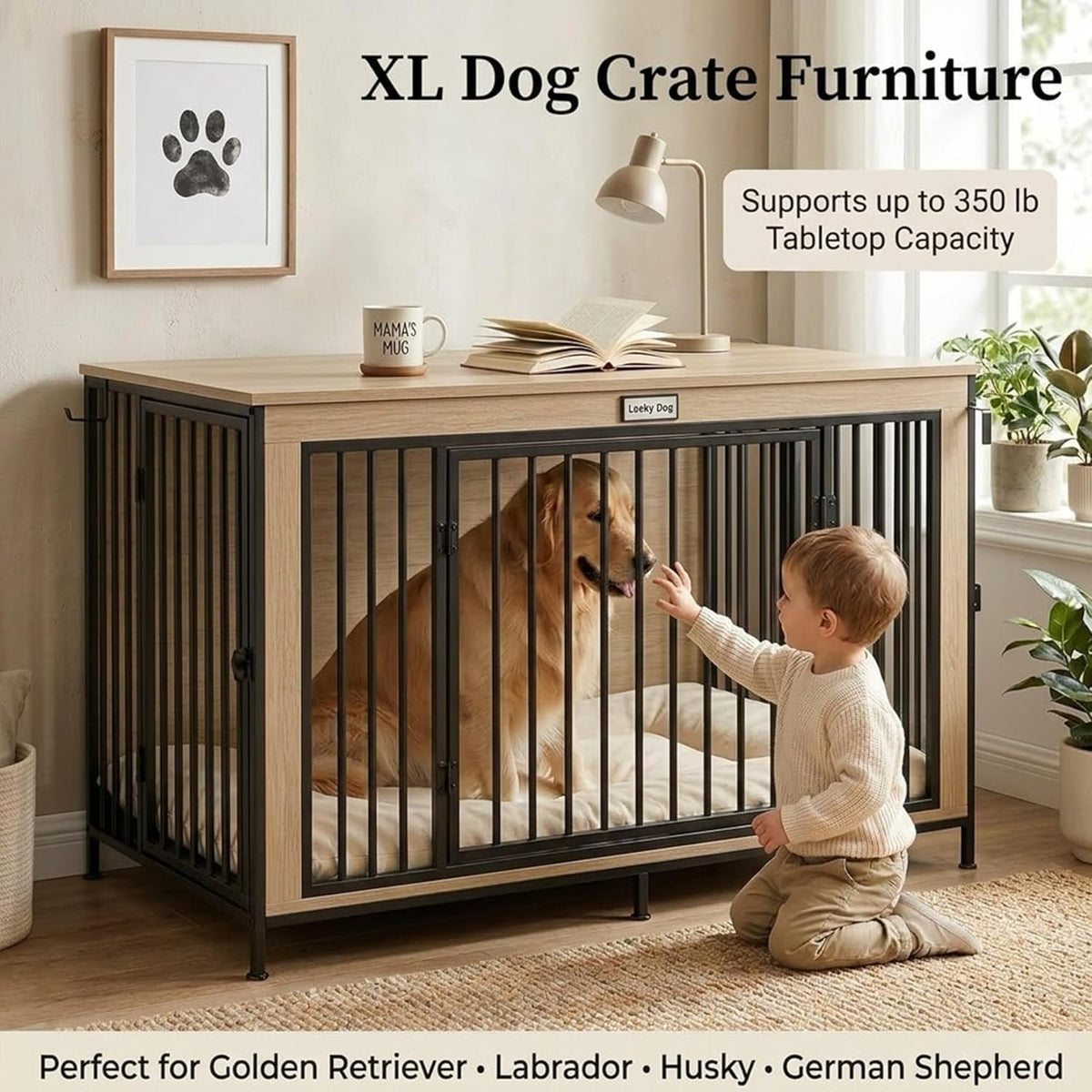 48" xl dog crate furniture for medium &, side view