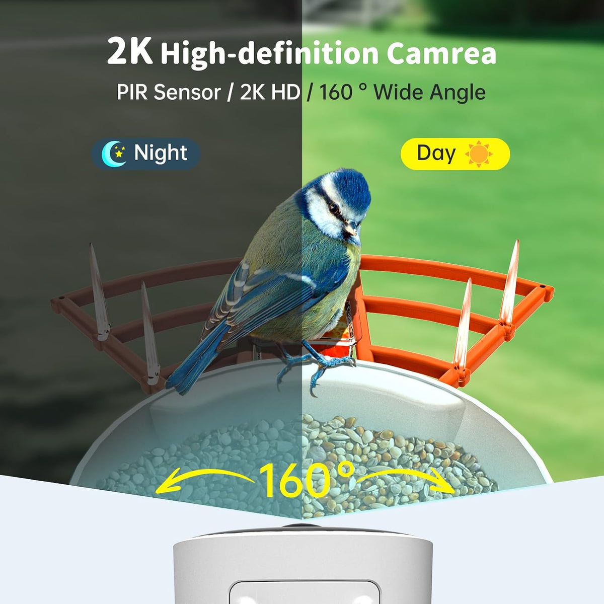 smart bird feeder with camera solar powered &, side view