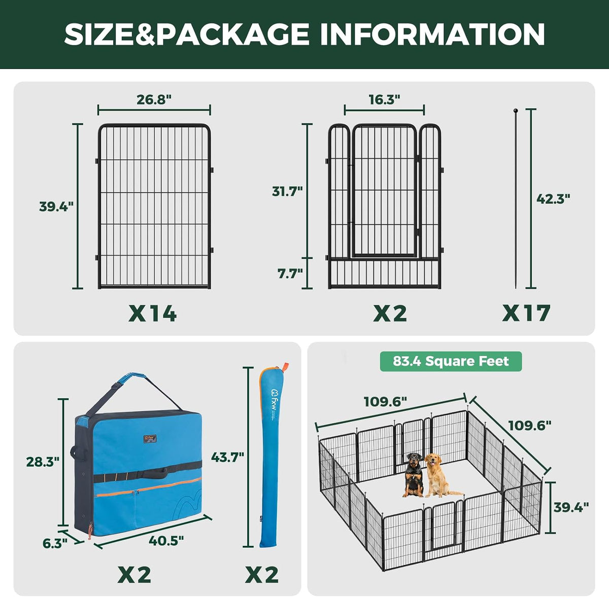 fxw rollick dog playpen with storage bags, 40"h shown in use