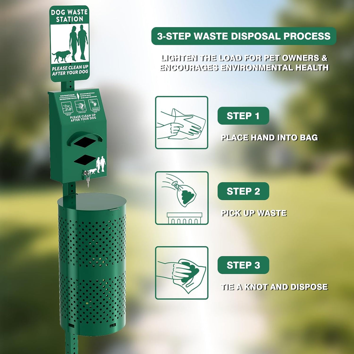 pochar rust-proof aluminum outdoor dog waste disposal station, close-up detail
