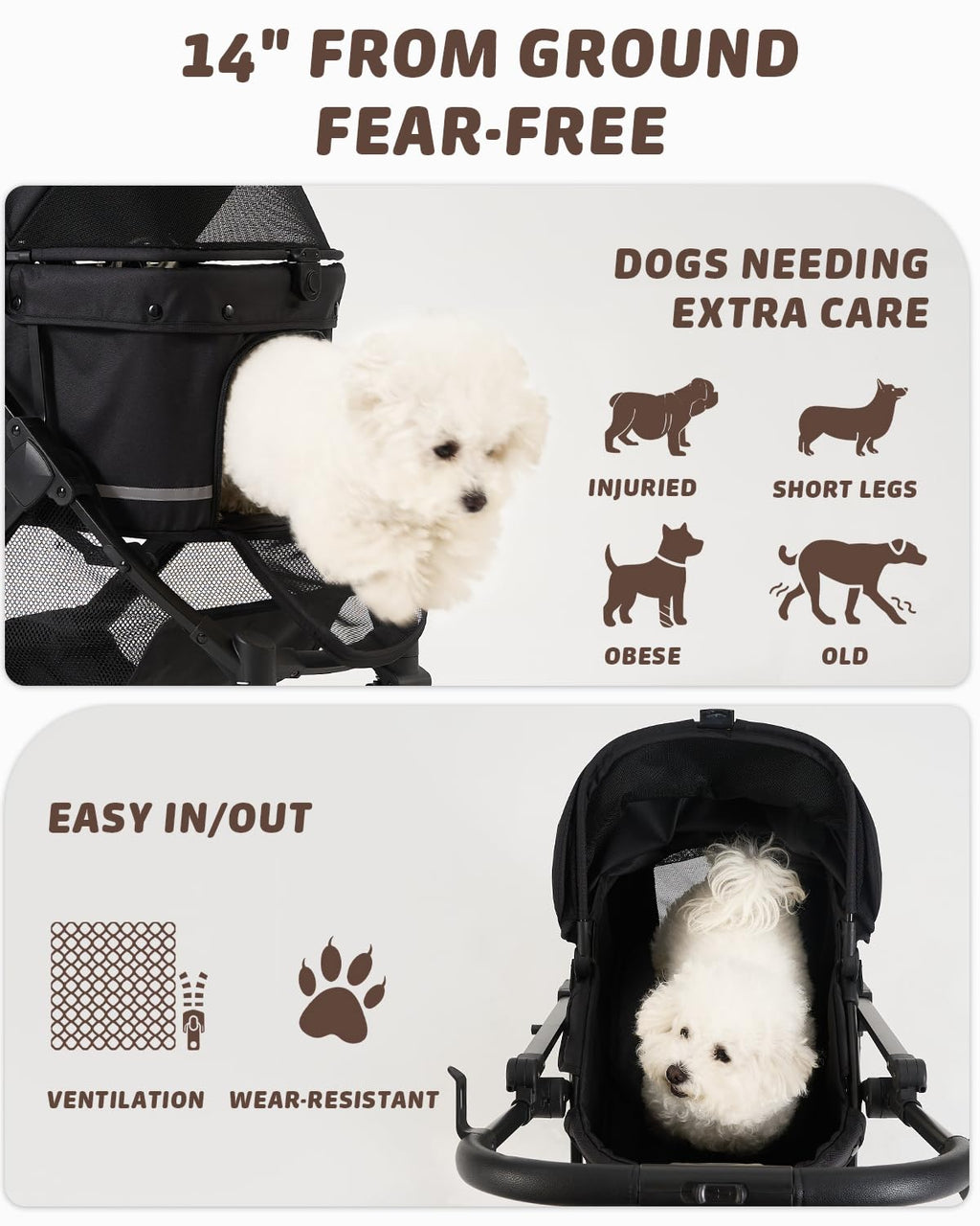 hittite pet stroller with weatherproof cover, all-terrain 4-wheel on a desk or shelf