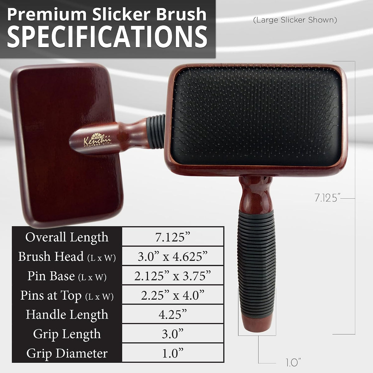 kenchii large slicker brush for dogs, detangling and showing dimensions