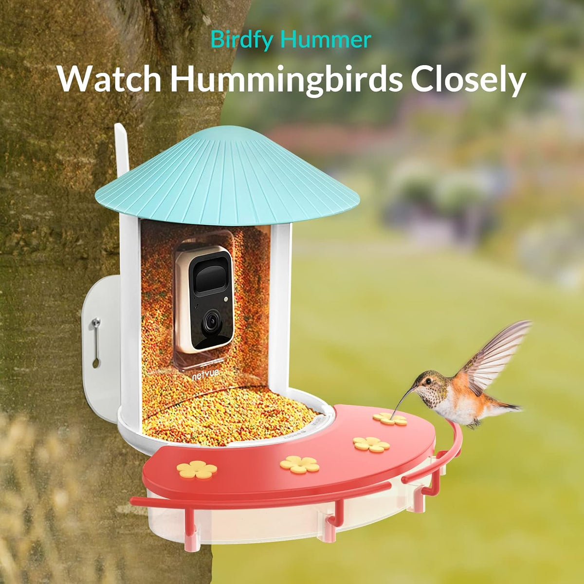 netvue by birdfy smart bird feeder with camera shown in use