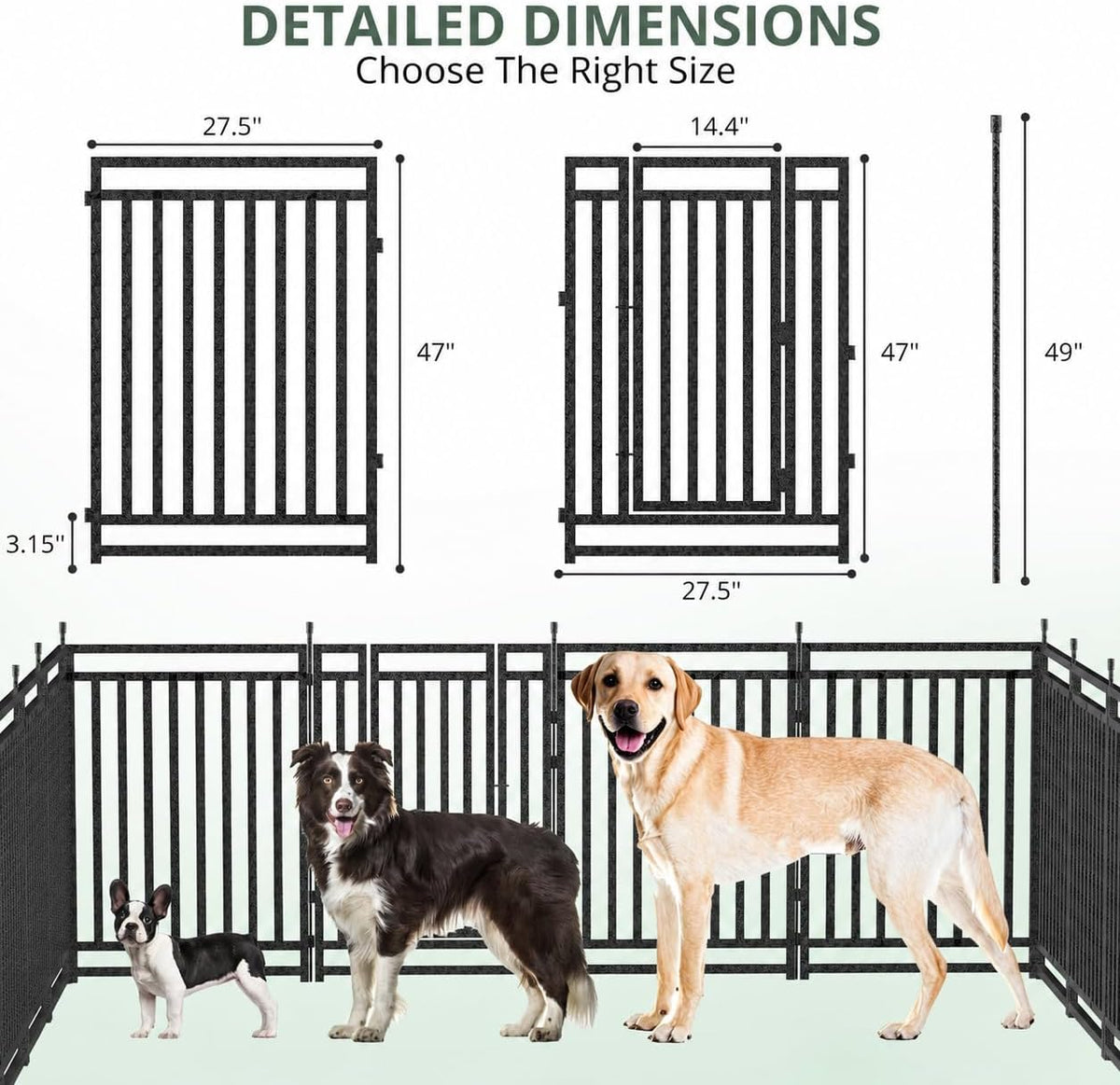 47" h 8-panel metal dog playpen for yard, side view
