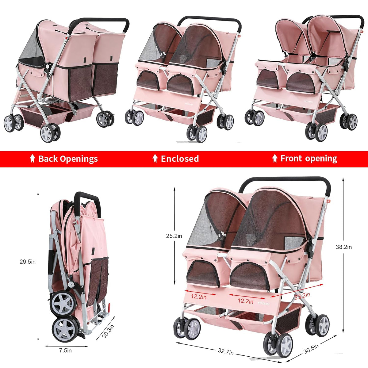 double pet stroller for 2 small dogs &, side view
