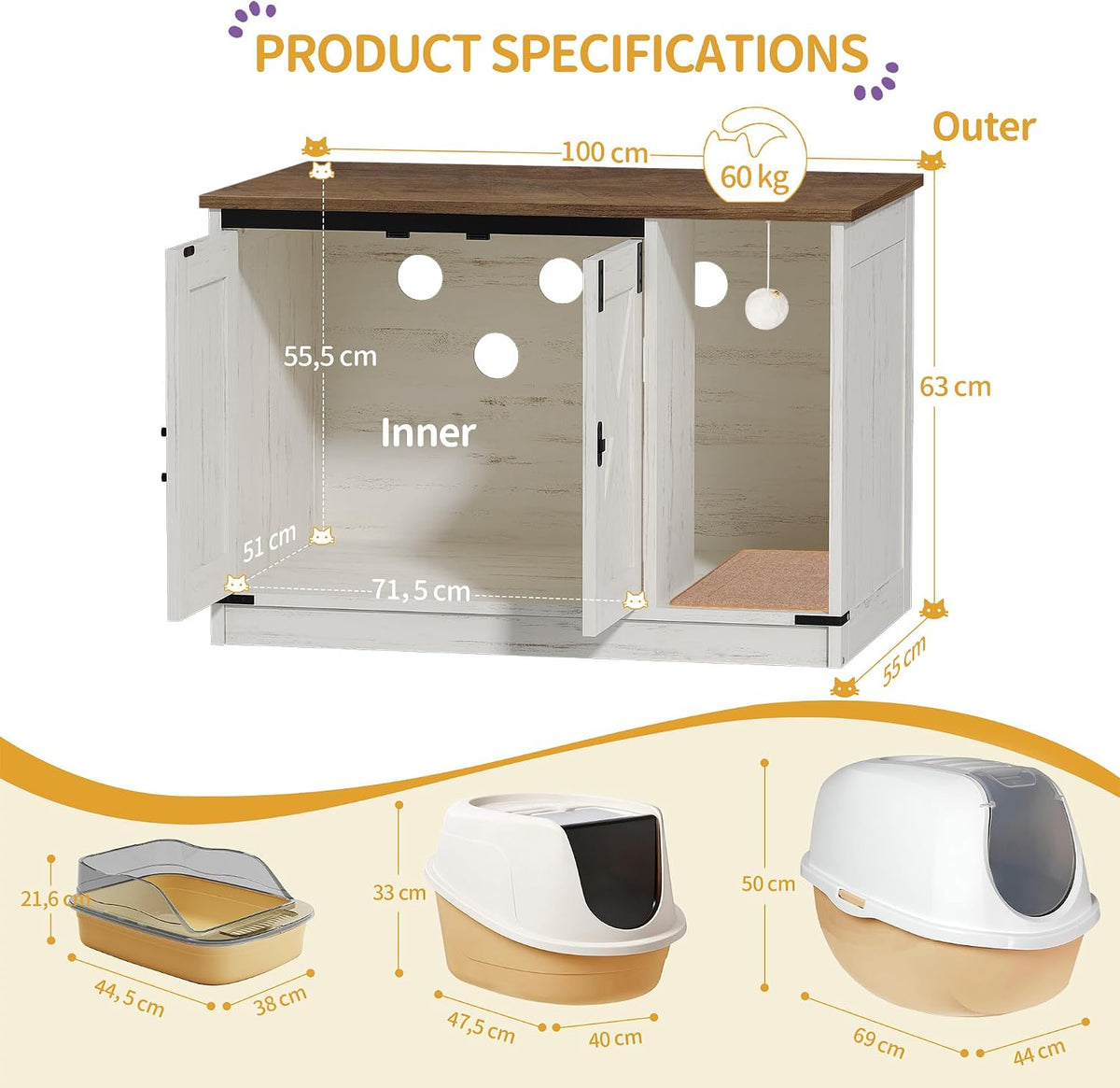hzuaneri cat litter box enclosure, hidden litter box, side view