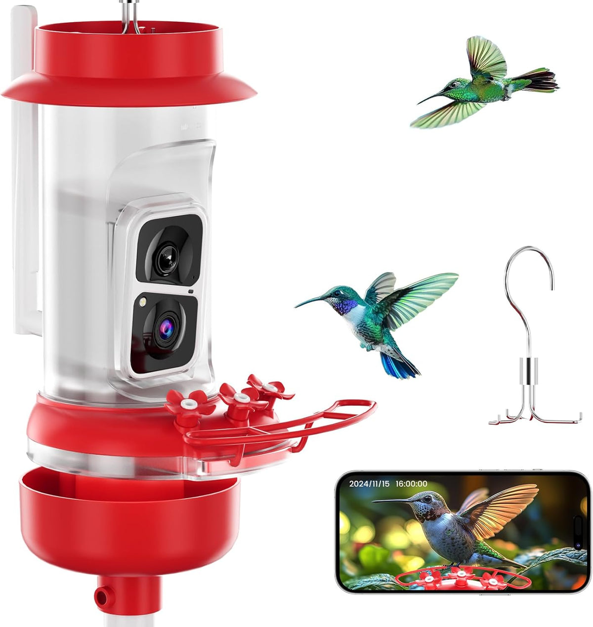 soliom hummingbird feeder with camera for outdoors, 2k, main product view