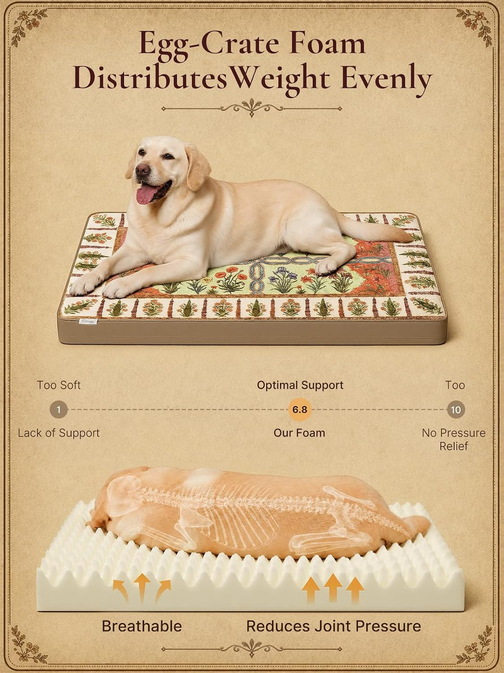 exsnugy orthopedic washable dog bed boho crate pet, side view