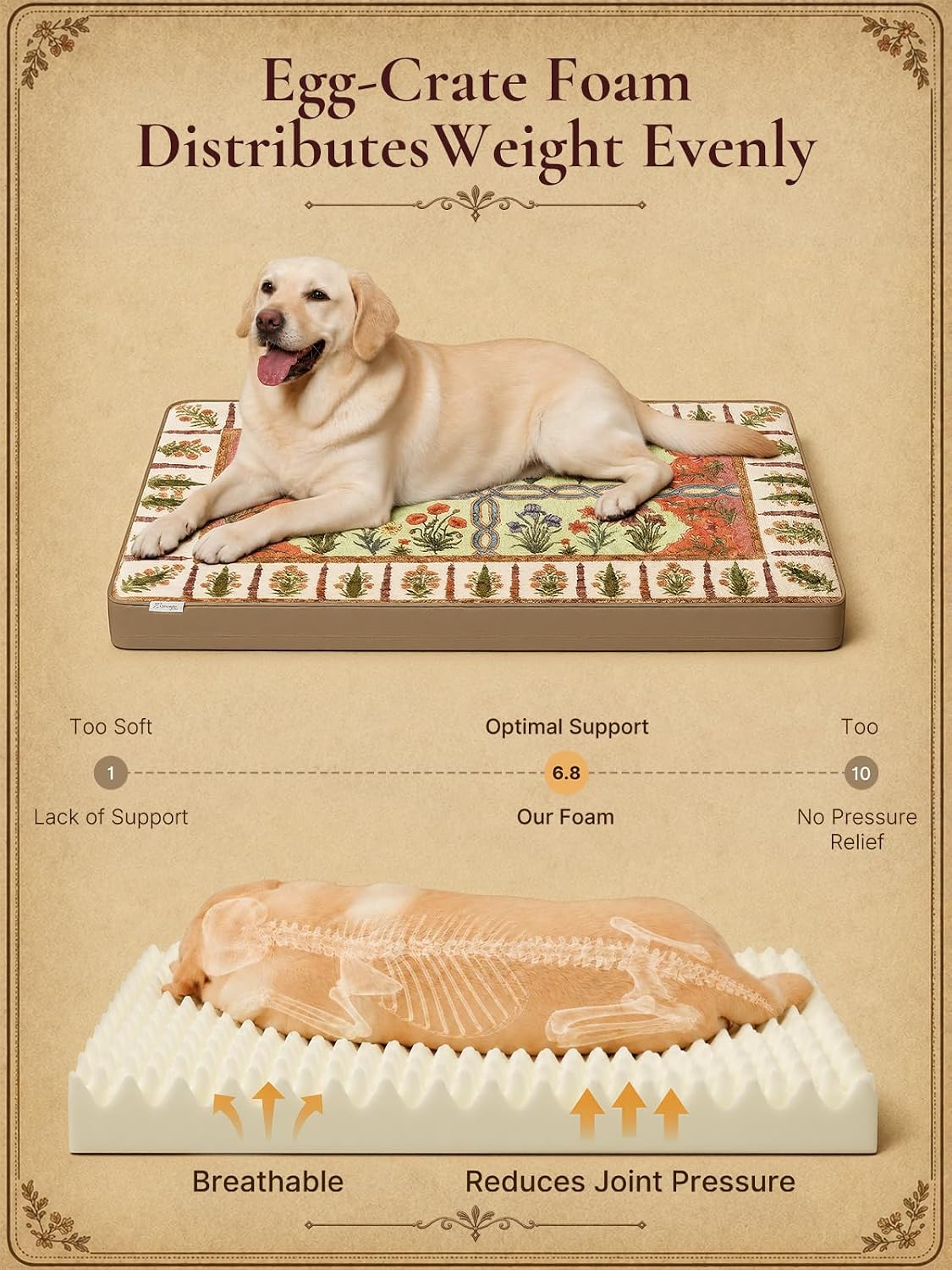 exsnugy orthopedic washable dog bed boho crate pet, side view