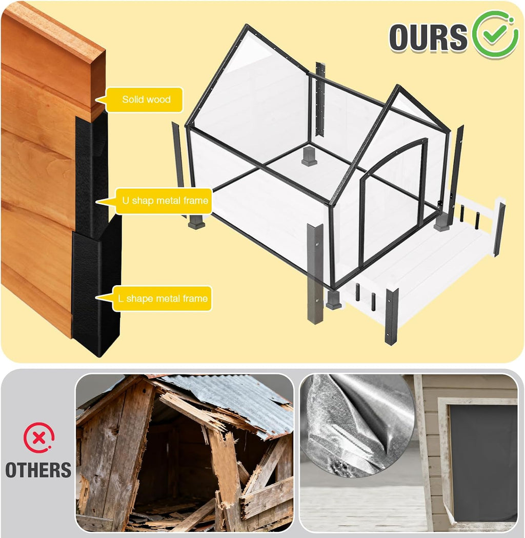 dog house with insulated liner, waterproof dog kennel showing dimensions
