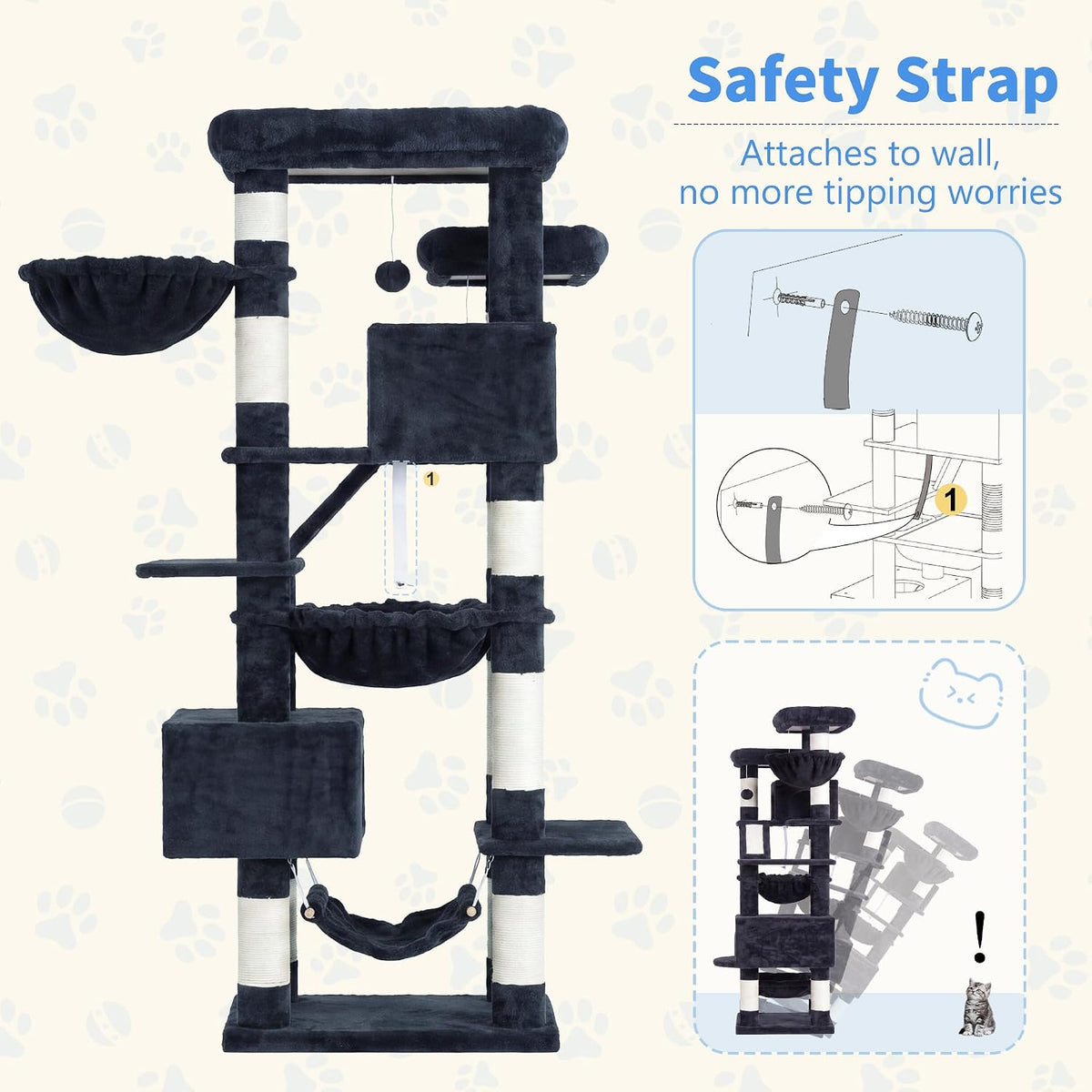 heybly cat tree, 71-inch-tall tower for indoor cats, package contents