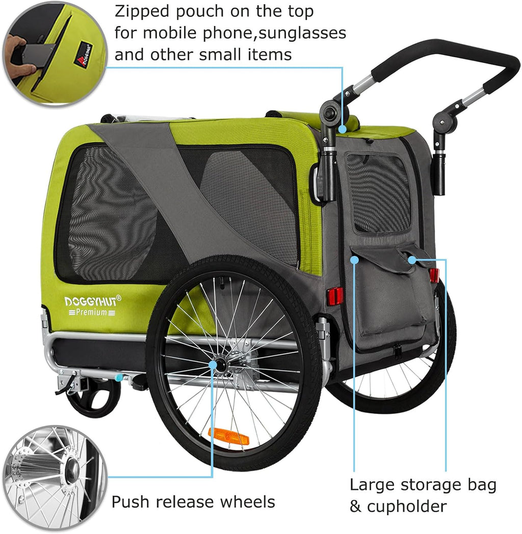 doggyhut® premium xl pet bike trailer & stroller, side view