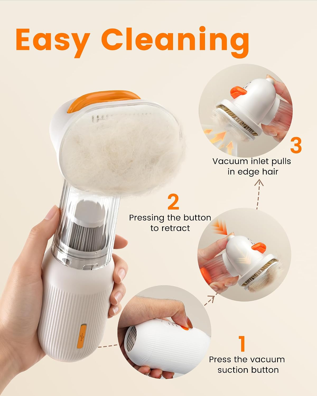 vacuum dog brush for shedding, mess-free grooming, side view