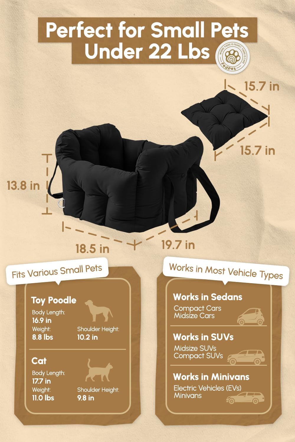 dog car seat for small dogs, waterproof puppy, close-up detail