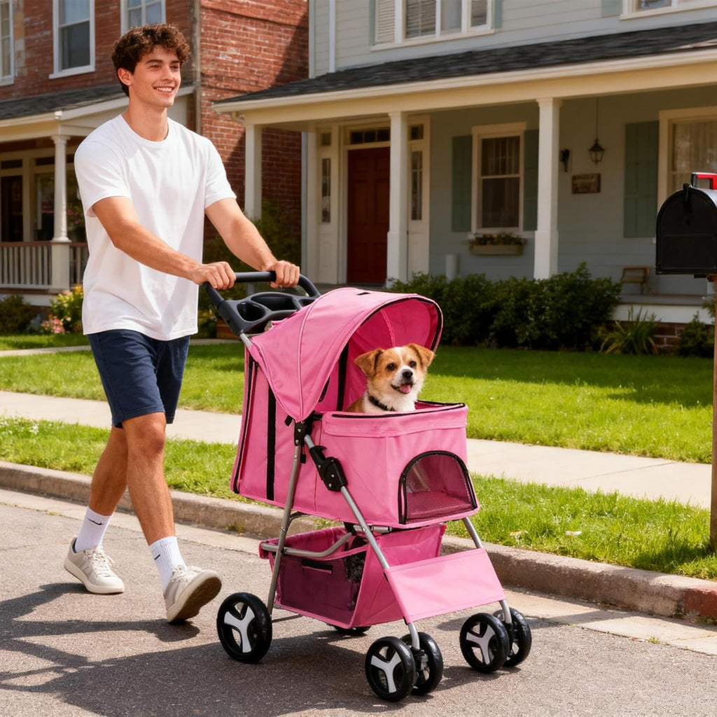 zeny foldable pet stroller, cat/dog stroller with 4, view 9